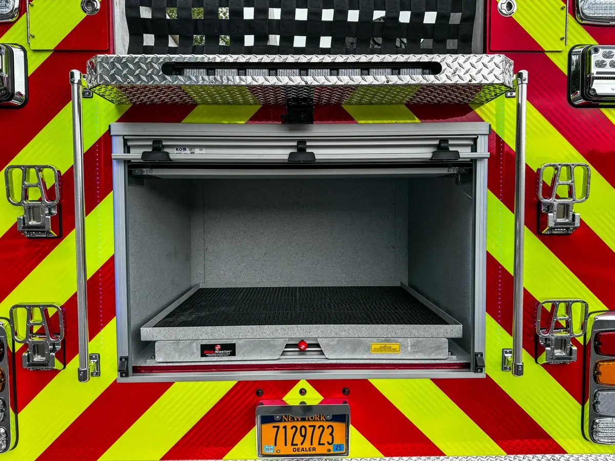 Open rear compartment centered view showing shelf and floor-level space.